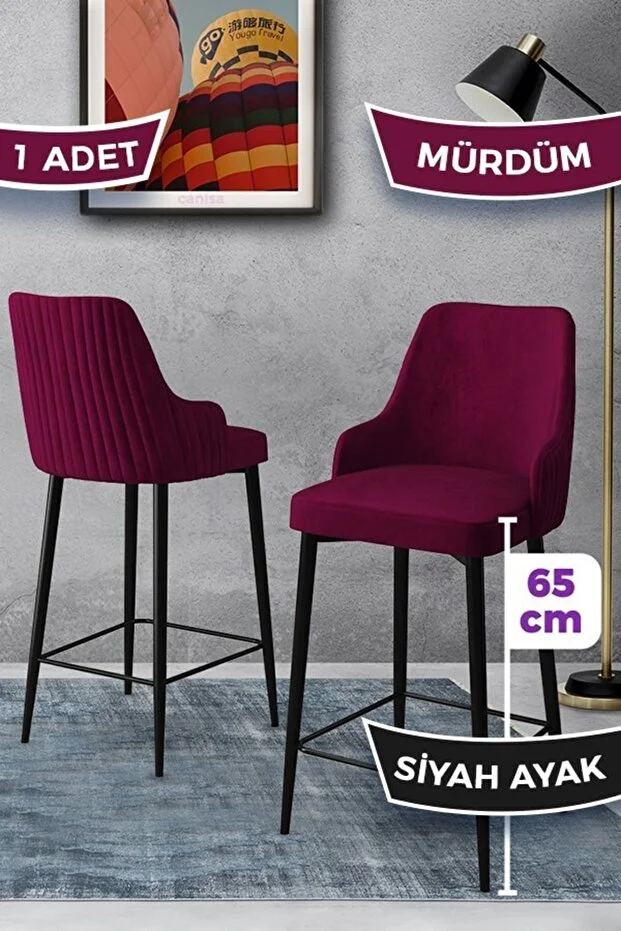 Tera Serisi 1 Adet 65 Cm Ada Mutfak Bar Sandalyesi Babyface Kumaş Siyah Metal Ayaklı(Görsellerde Renkler Belirtilmiştir)